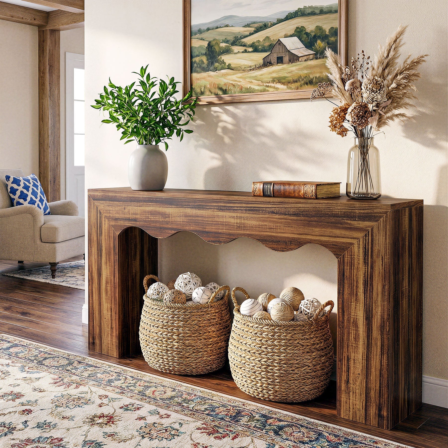 63" The Homestead Haven, Narrow Farmhouse Console Table with Storage Base