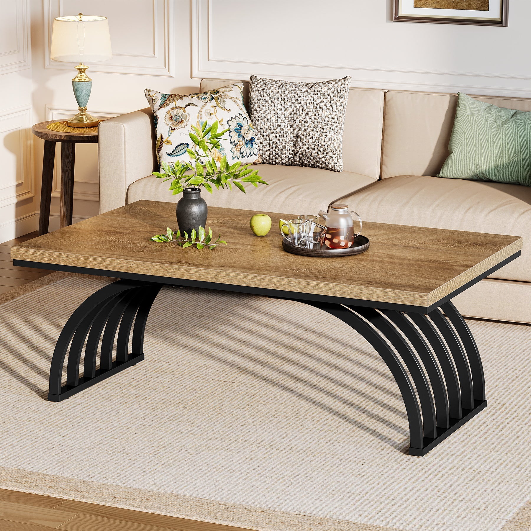 47" Coffee Table, Rectangular Center Tea Table with Metal Frame Legs