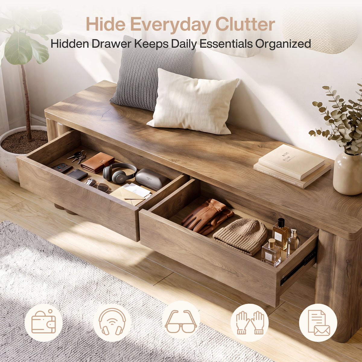 140cm Entryway Bench, 2-Drawer Modern End of Bed Bench with Thick Legs
