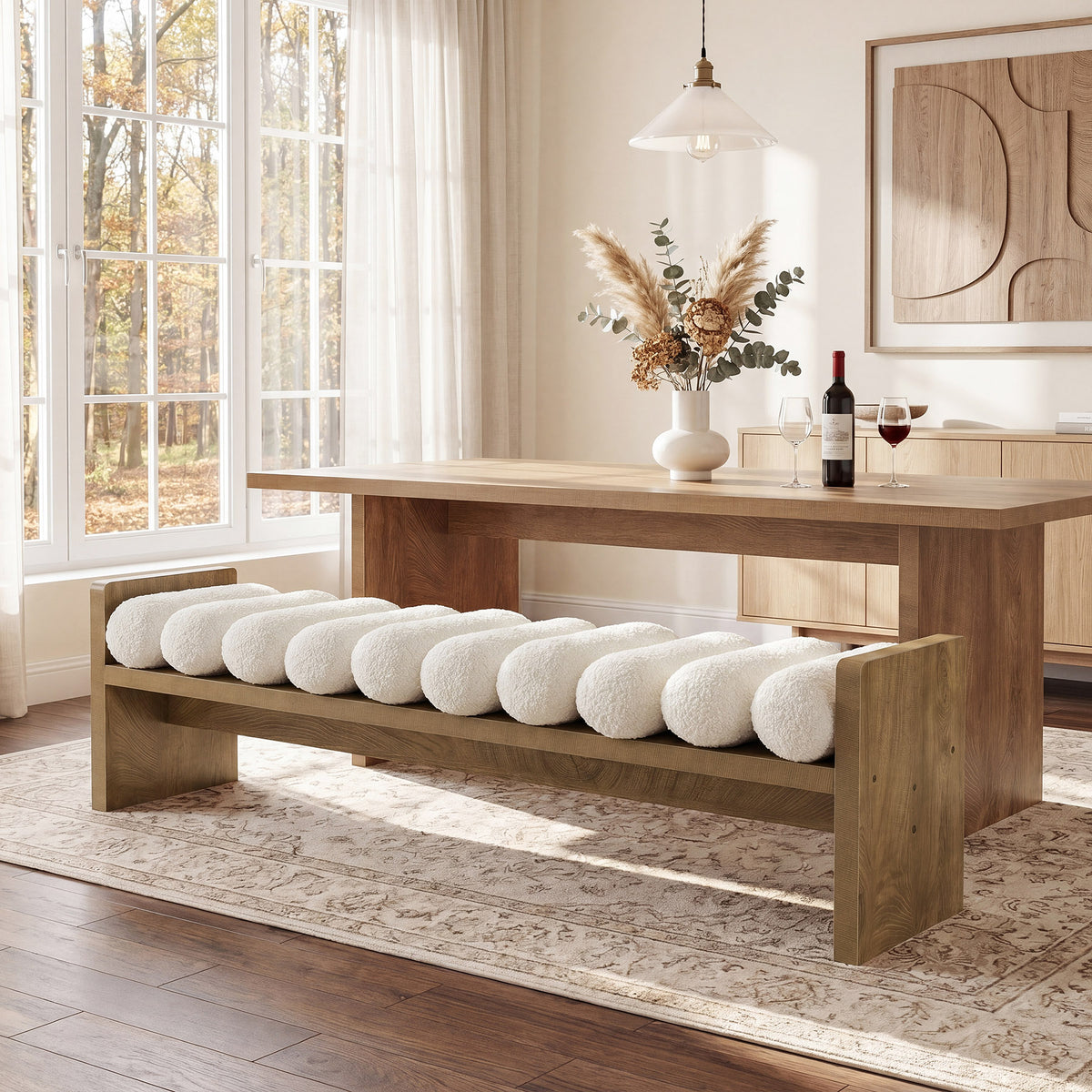 150cm Dining Bench, Upholstered Fabric Kitchen Bench with Removable Cushion