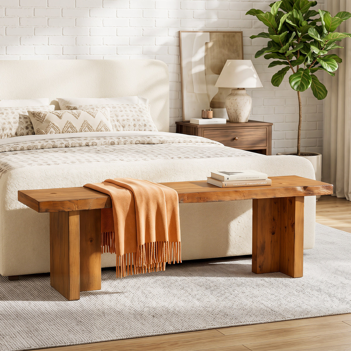 150cm Entryway Bench, Solid Wood Country Storage Bench for Hallway