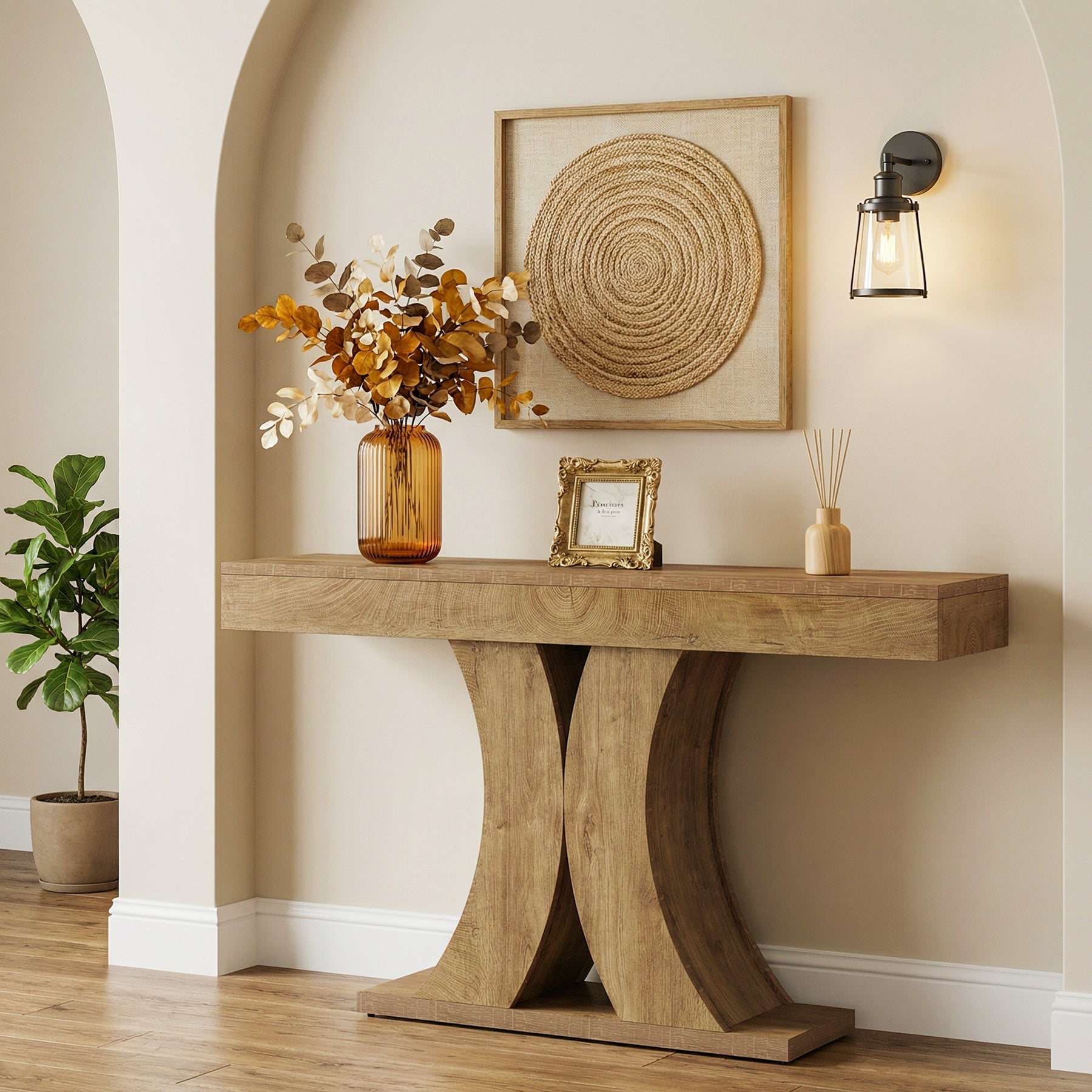150cm Narrow Farmhouse Console Table, Wooden Sofa Table with X-Frame Base for Entryway, Hallway, or Behind Couch
