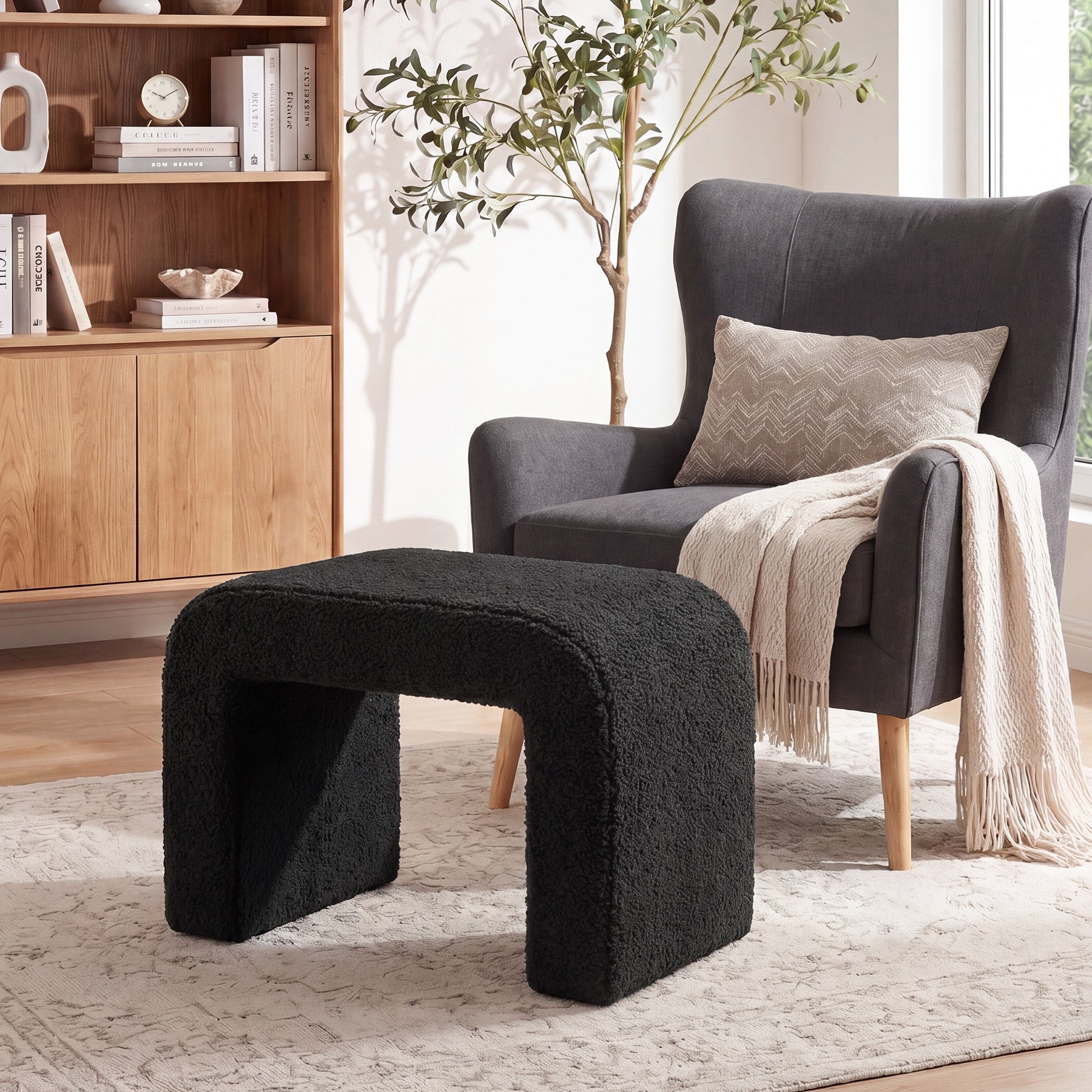 Modern Vanity Stool, Fully Assembled Upholstered Ottoman Sofa Footrest