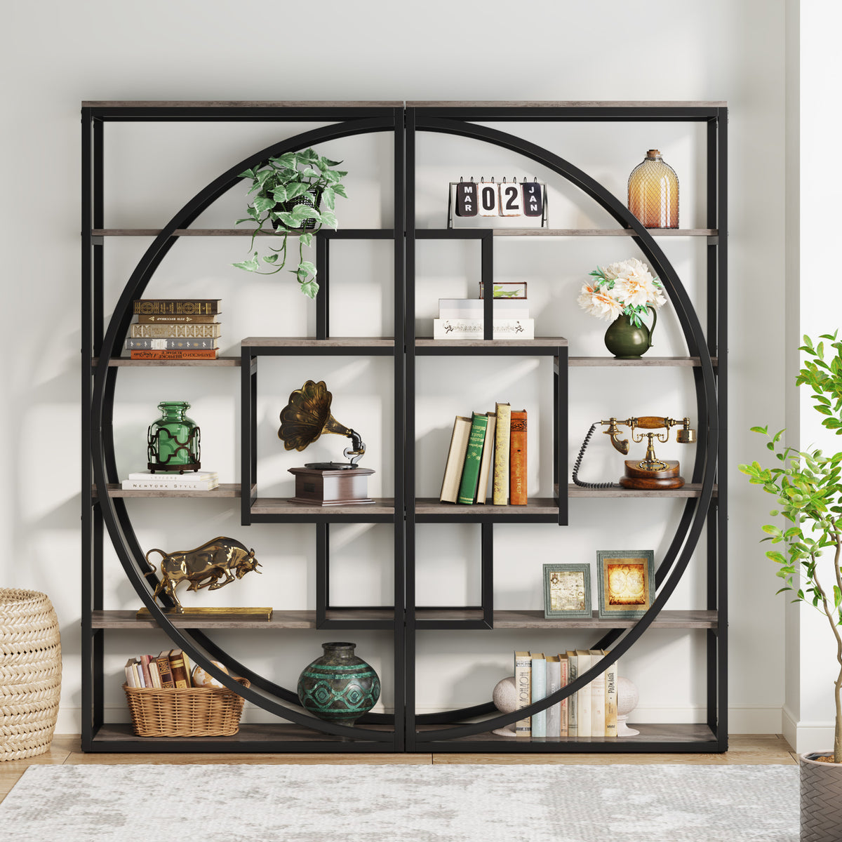 70.8" Industrial Bookshelf, 5-Tier Open Bookcase for Home Office and Living Room in Rustic Brown