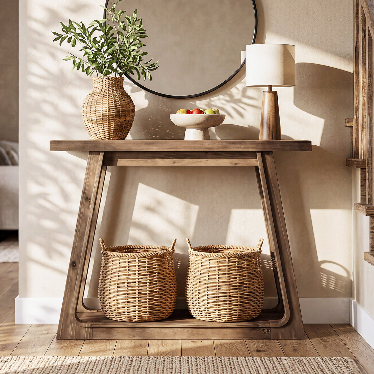 105cm Console Table, Solid Wood 2-Tier Narrow Entryway Sofa Table for Hallway