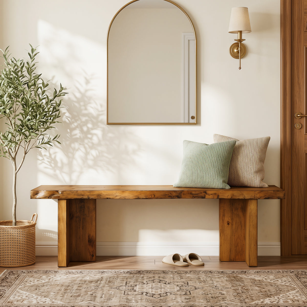 140cm Entryway Bench, Solid Wood Shoe Bench for Hallway & Living Room