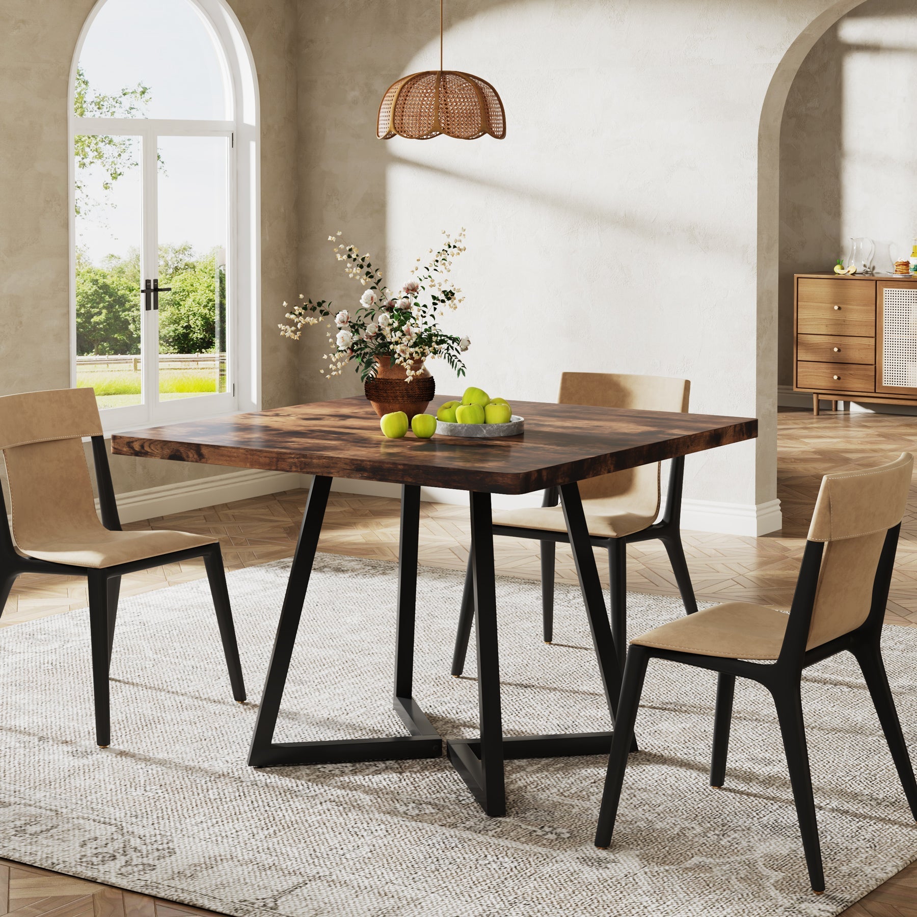 31.5" Square Dining Table, Wood Kitchen Table with Metal Legs for 4