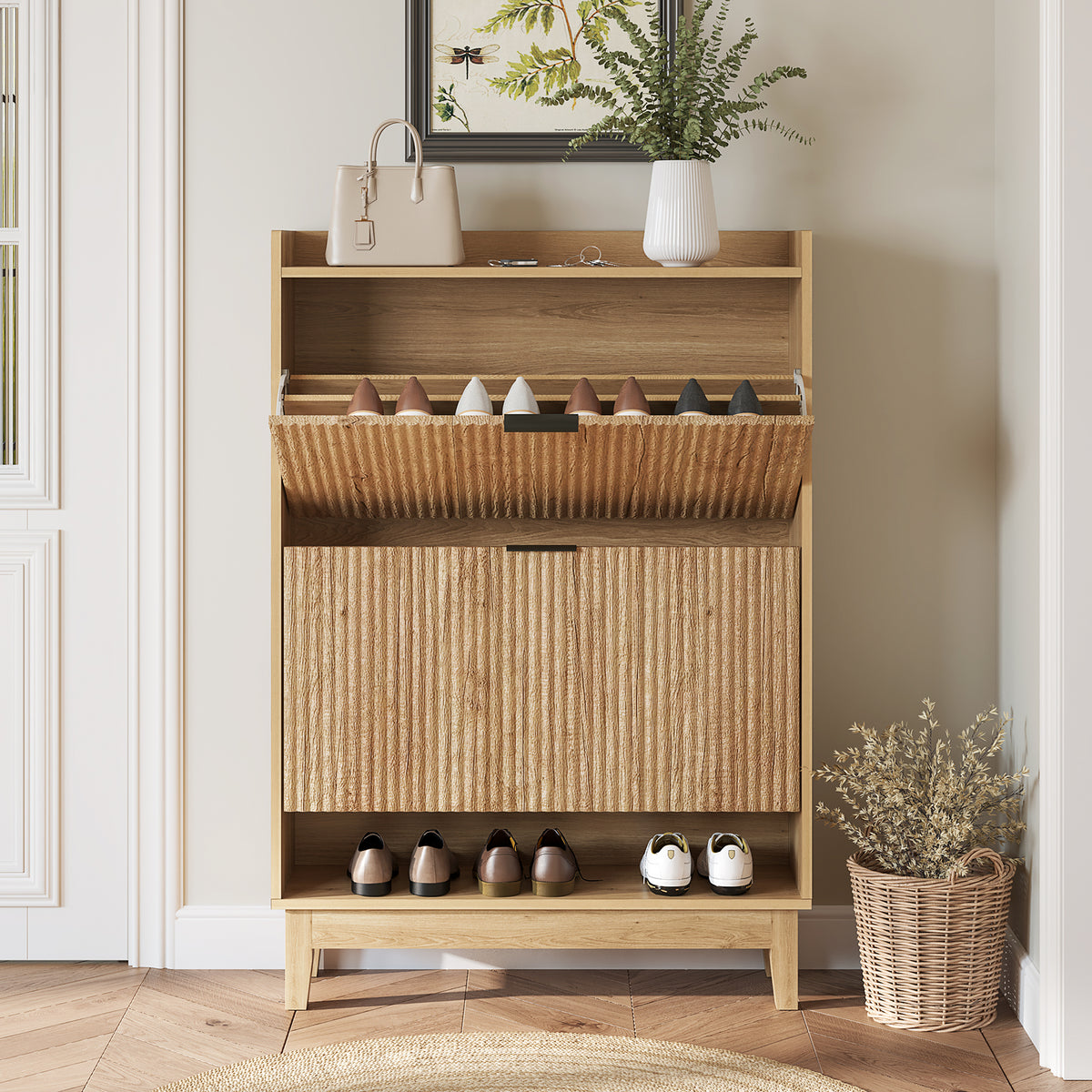 Tribesigns 80cm Shoe Cabinet, 2-drawer shoe cabinet with shelves for the hall