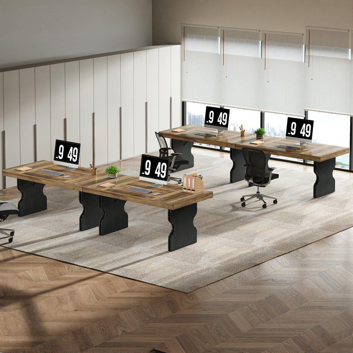 160cm Executive Desk, Farmhouse Wooden Home Office Desk with Hourglass Legs