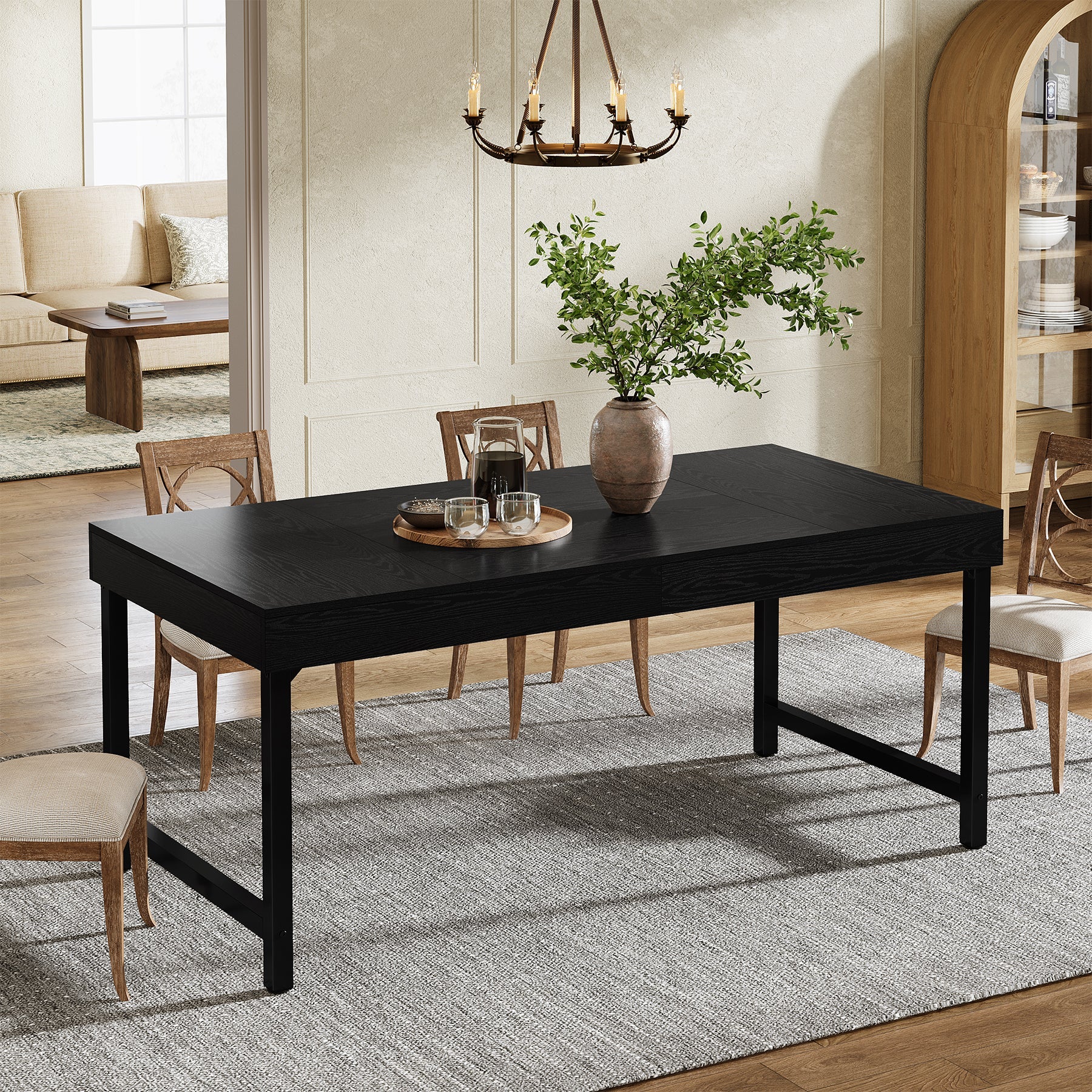 140cm Farmhouse Dining Table, Rectangular Kitchen Dinner Table  for 4-6 People