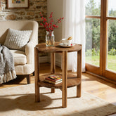 50cm Solid Wood Round Bedside Table, 2-Tier Small Side Table with Storage Shelf 3