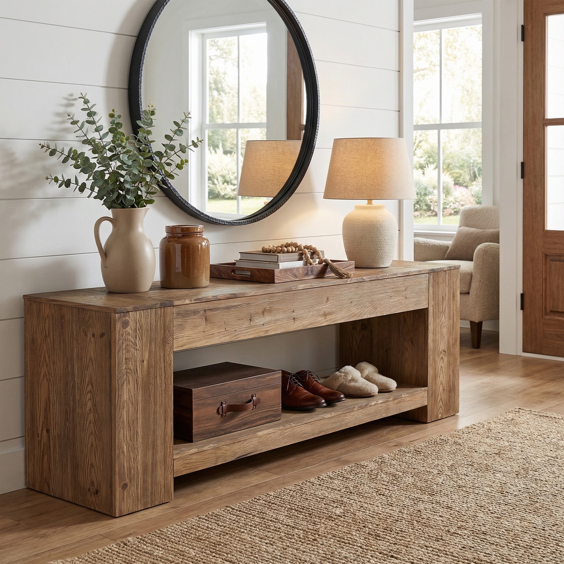 160cm Console Table, Solid Wood Entryway Table with Shelf for Hallway
