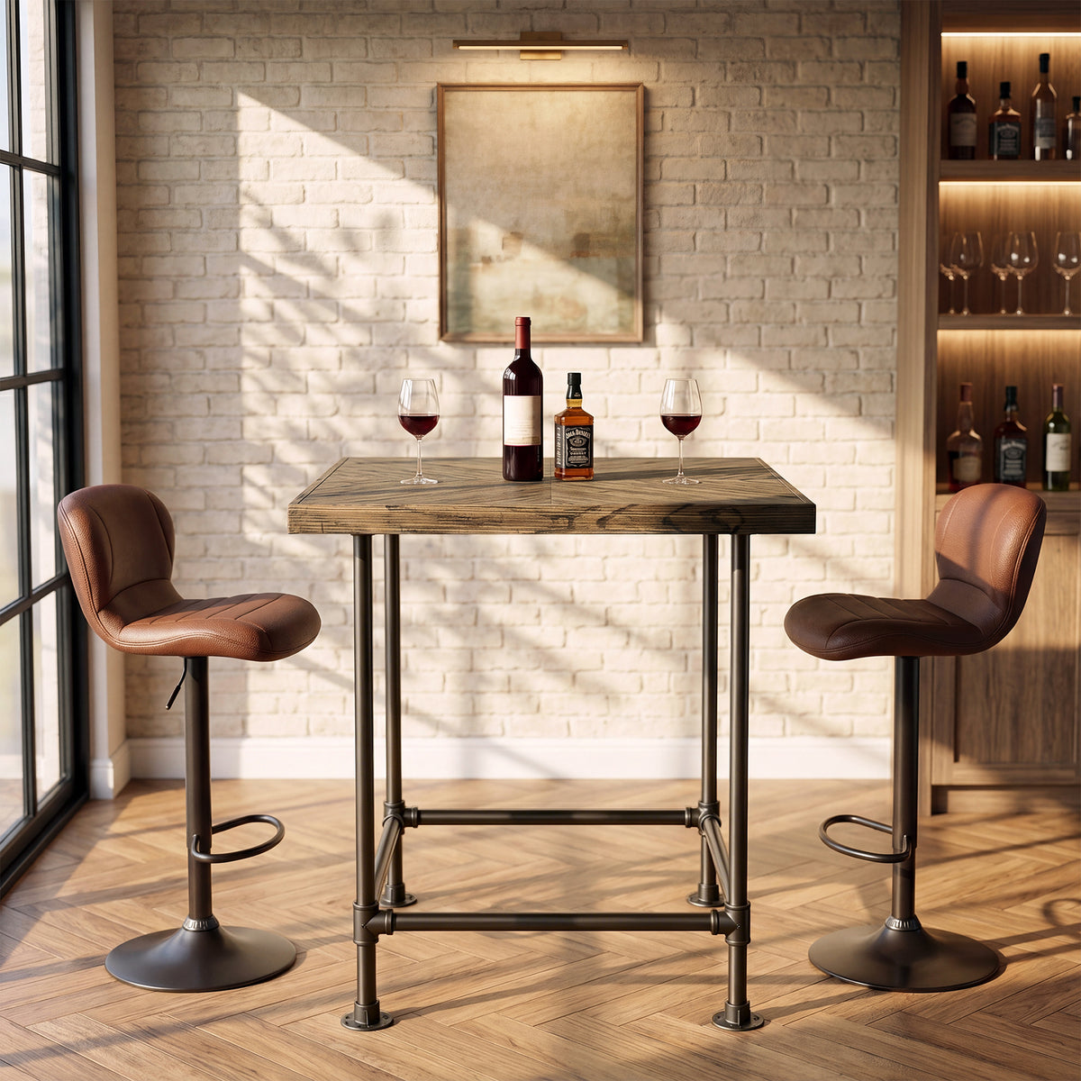 90cm Bar Table, Industrial Pub Table with Solid Wood Top for Home Bar Kitchen