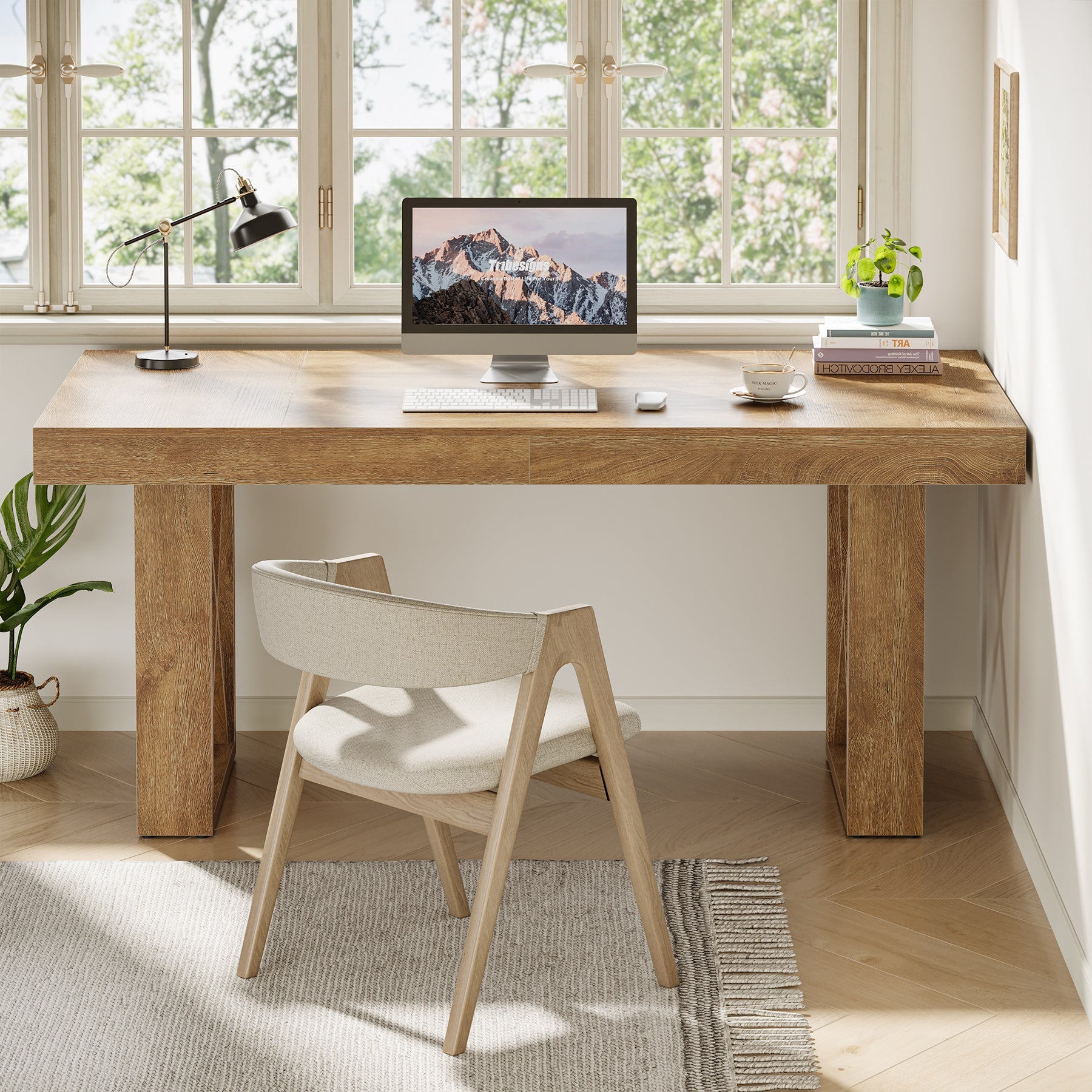 63“ Computer Desk with Thick Desktop, Writing Workstation for Home Office Study Room