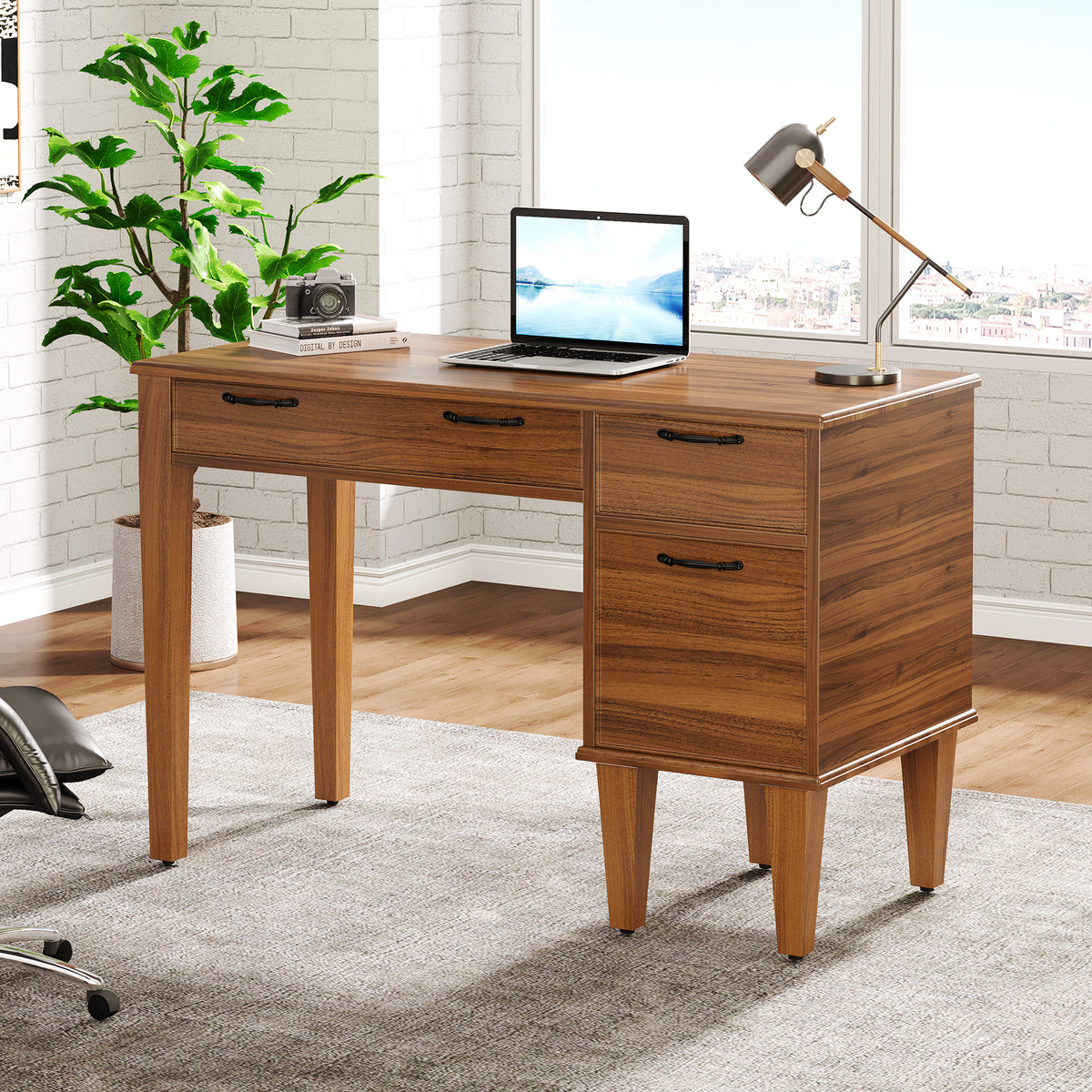 Tribesigns Computer Desk, Rustic Office Desk With File Cabinet