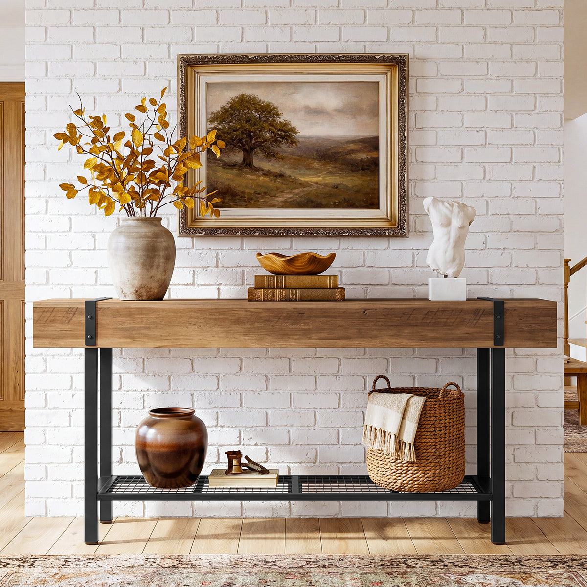 160cm Console Table, Industrial 2-Tier Behind Couch Sofa Table for Entryway Living Room