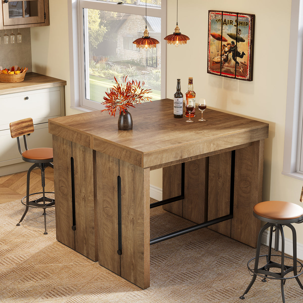 104cm Bar Table, Counter Height Pub Table with Thickened Tabletop