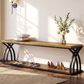 140cm Industrial Storage Bench with Shoe Rack, 2-Tier Entryway Bench for Hallway & End of Bed 3