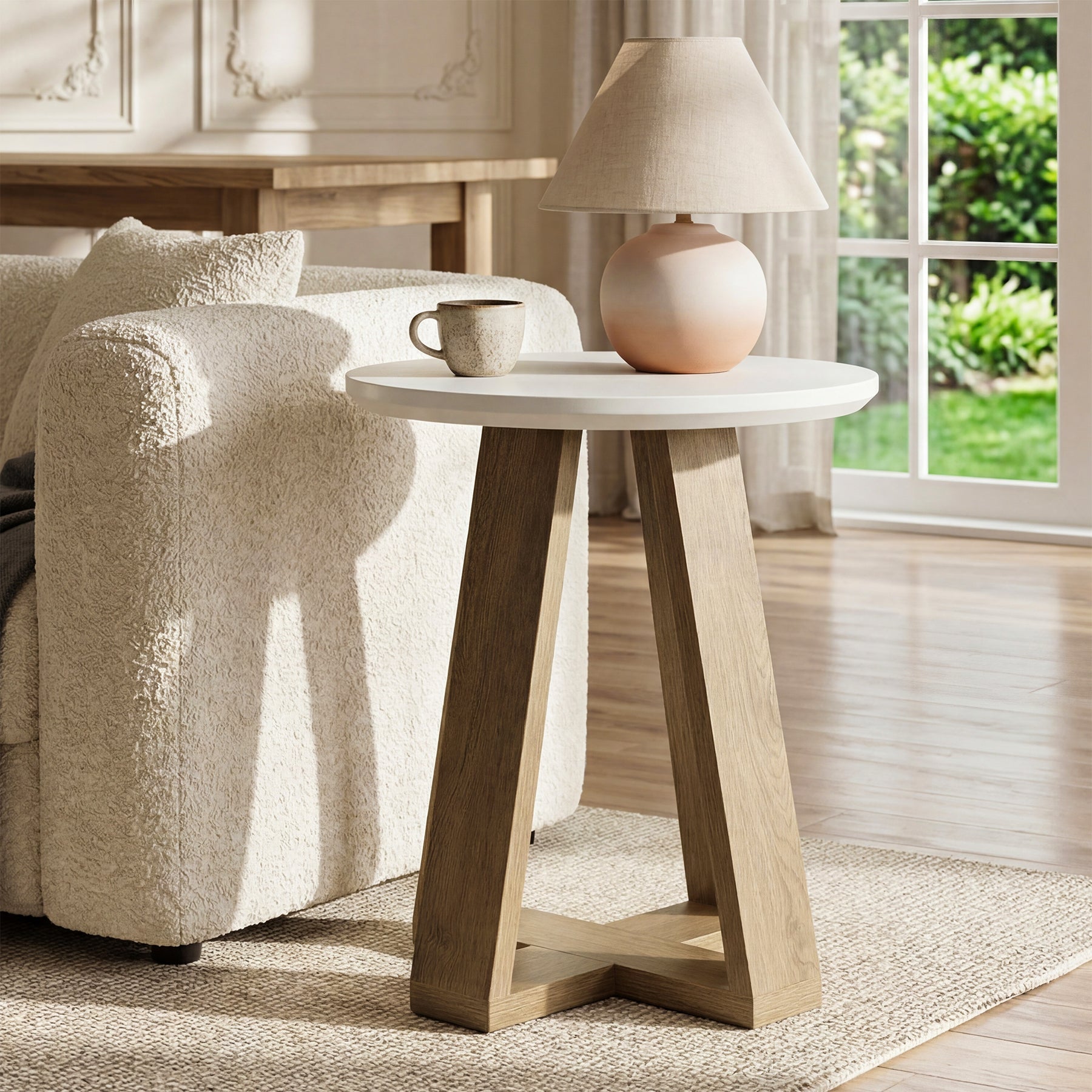 50cm Round End Table, Modern Side Table Small Accent Table for Living Room