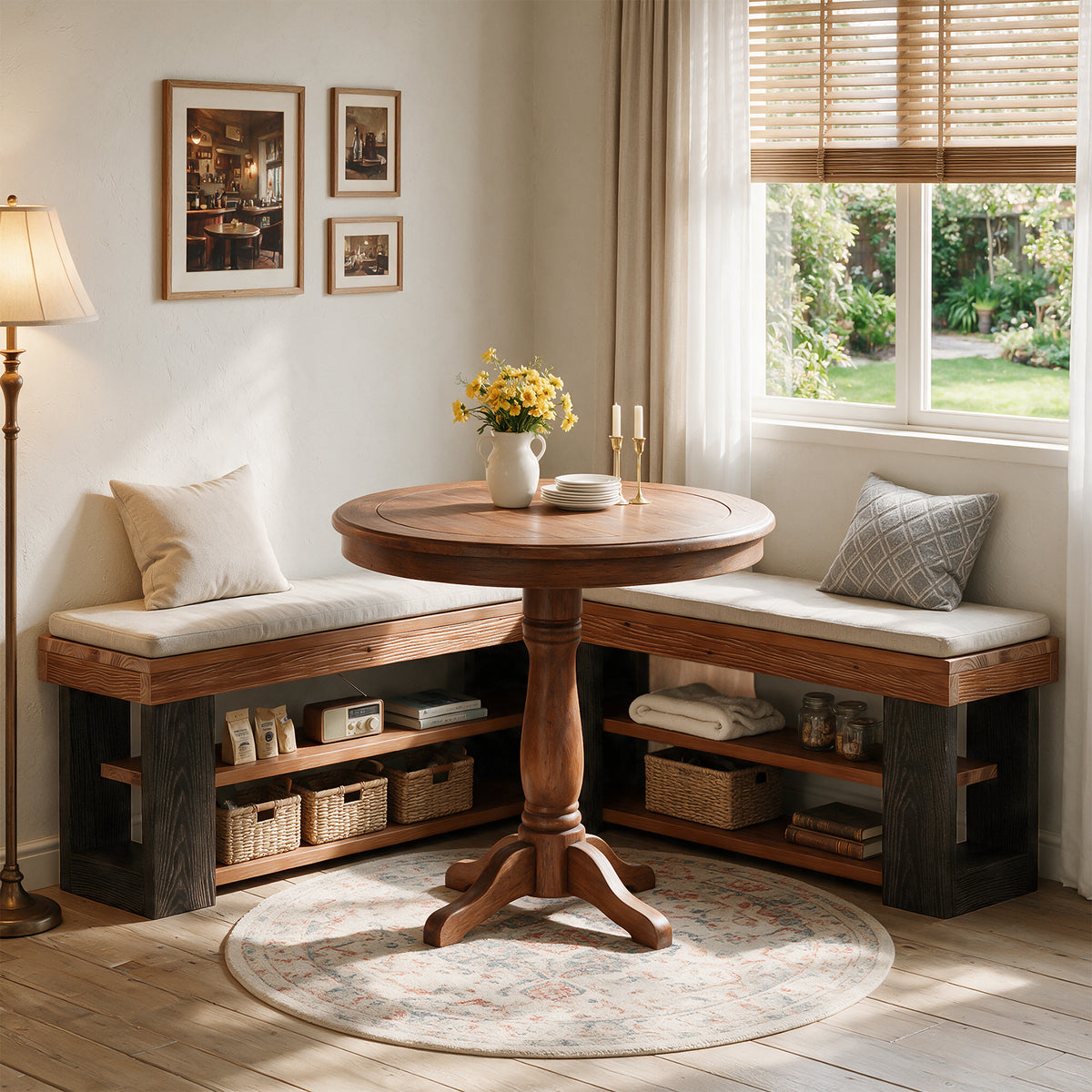 120cm L-Shaped Corner Bench, 3-Tier Solid Wood Entryway Bench for Hallway Mudroom