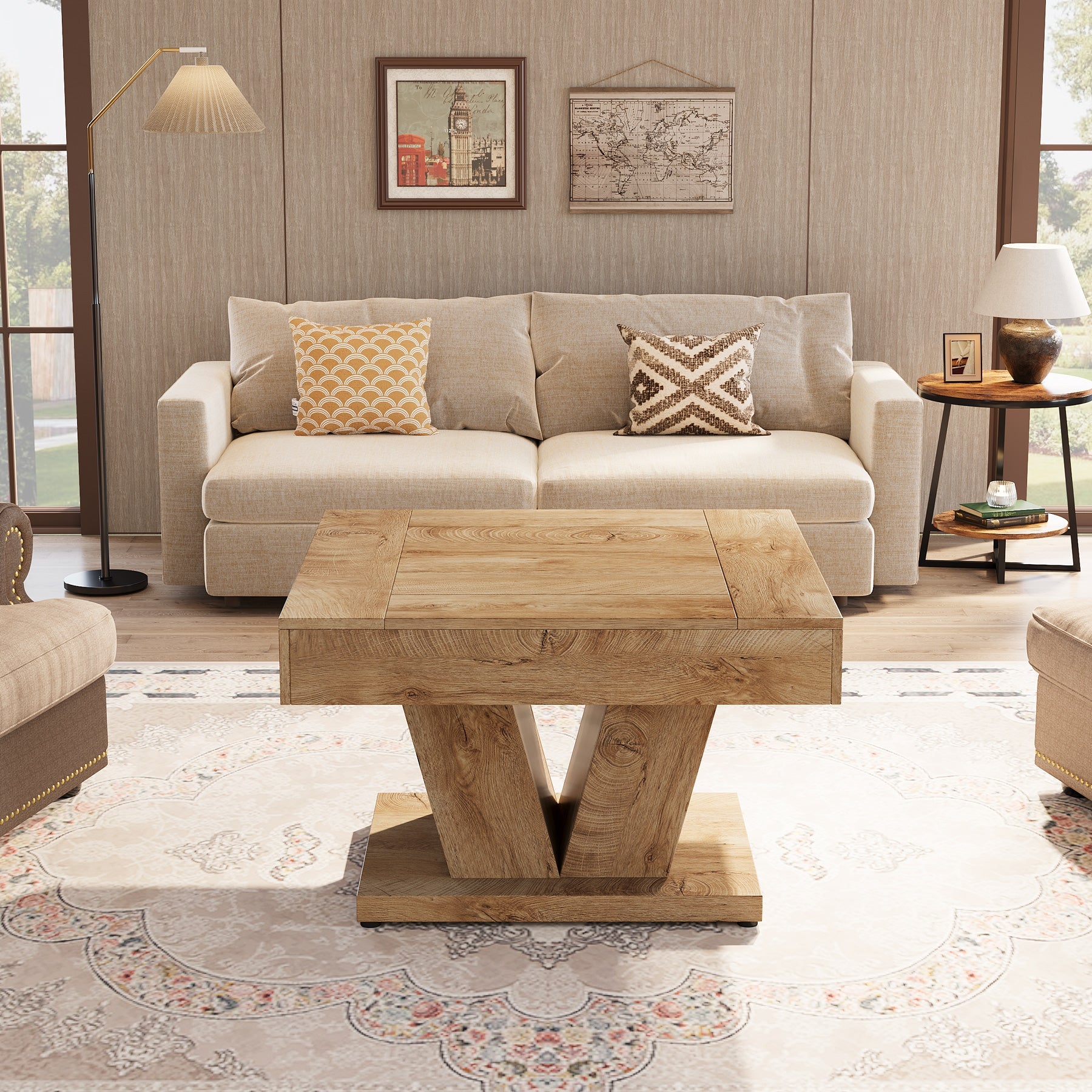 31.5" Wood Coffee Table,  Modern Center Table Cocktail Tea Table