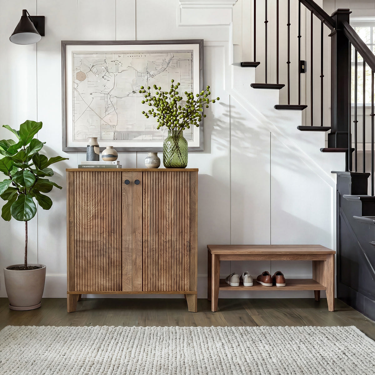 80cm Shoe Cabinet, 5-Tier Rustic Storage Organiser with Adjustable Shelves for Hallway Entryway