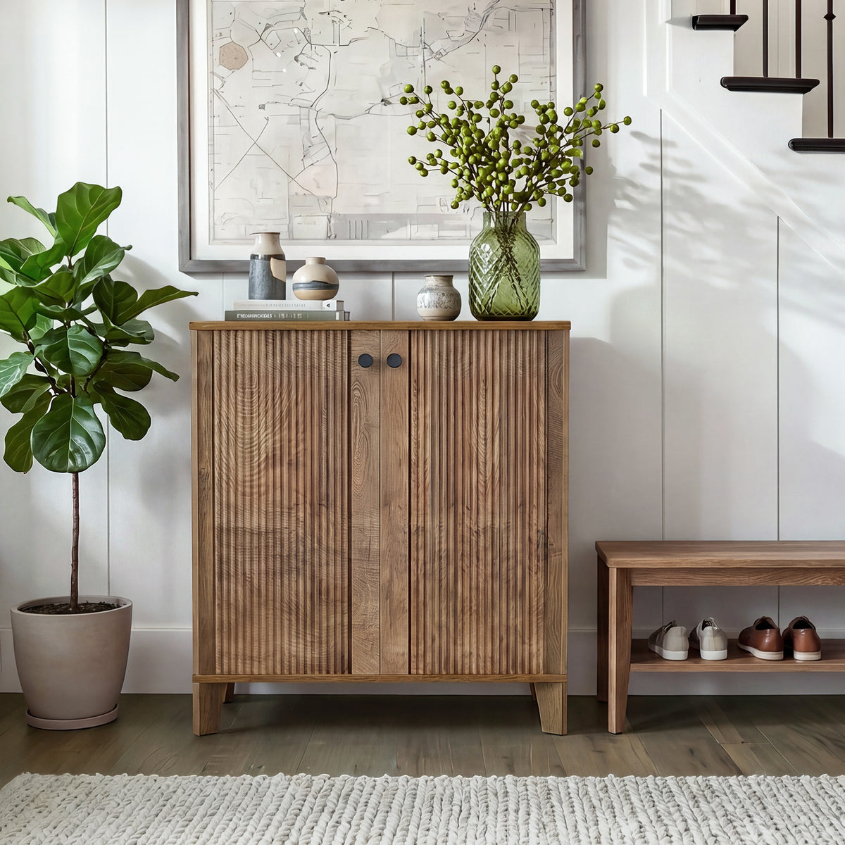 80cm Shoe Cabinet, 5-Tier Rustic Storage Organiser with Adjustable Shelves for Hallway Entryway