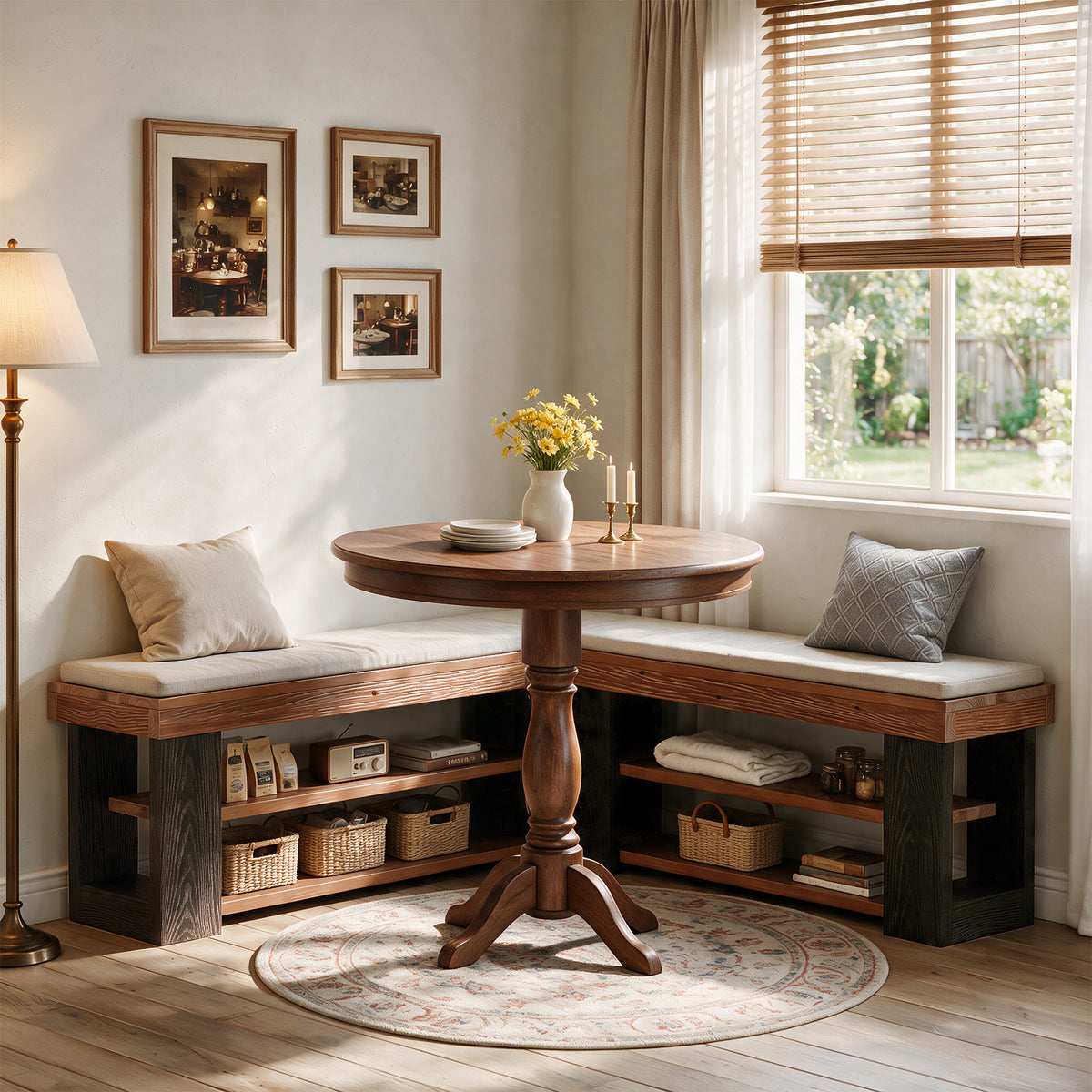 120cm L-Shaped Corner Bench, 3-Tier Solid Wood Entryway Bench for Hallway Mudroom