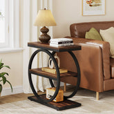 3-Tier End Table, Industrial Sofa Side Table with Round Metal Frame 3