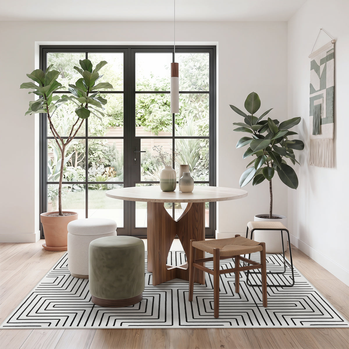 Tribesigns Minimalist Labyrinth Pattern Rug, Modern Geometric Non-Slip Low-Pile Area Rug for Living Room, OEKO-TEX Certified
