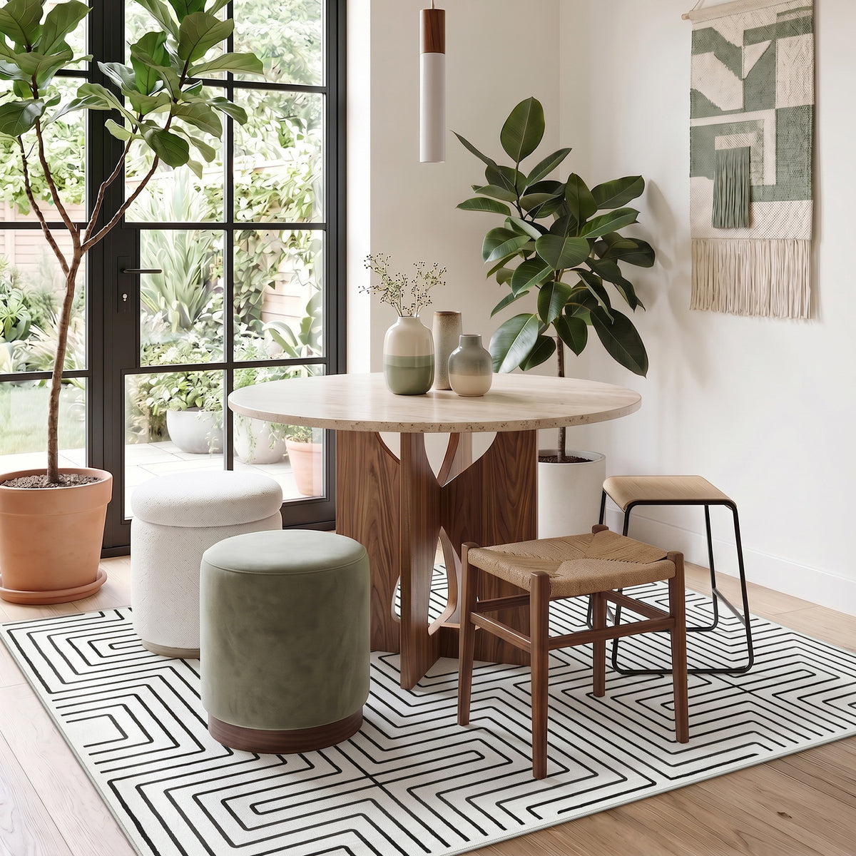 Tribesigns Minimalist Labyrinth Pattern Rug, Modern Geometric Non-Slip Low-Pile Area Rug for Living Room, OEKO-TEX Certified