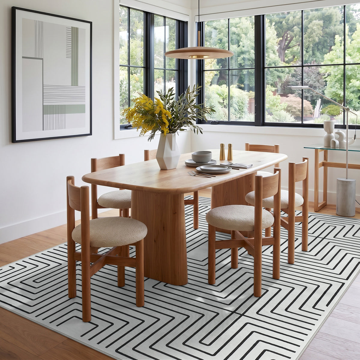 Tribesigns Minimalist Labyrinth Pattern Rug, Modern Geometric Non-Slip Low-Pile Area Rug for Living Room, OEKO-TEX Certified