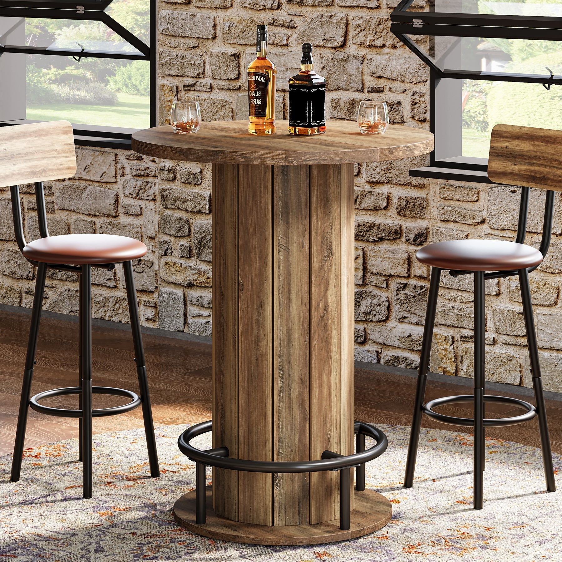 31" Bar Table, Round Bistro Pub Table with Footrest for Dining Coffee Cocktail(Only Table)