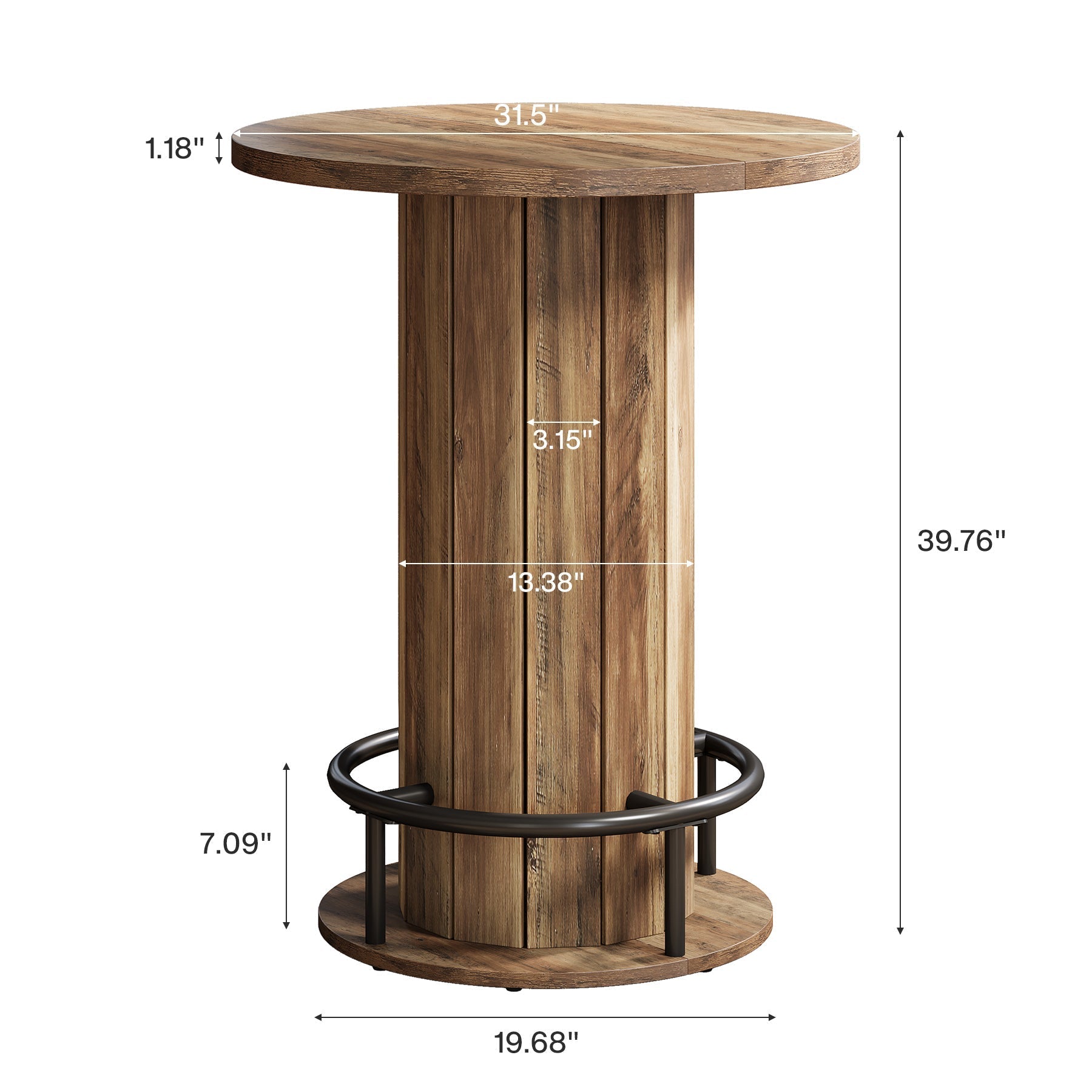 31" Bar Table, Round Bistro Pub Table with Footrest for Dining Coffee Cocktail(Only Table)