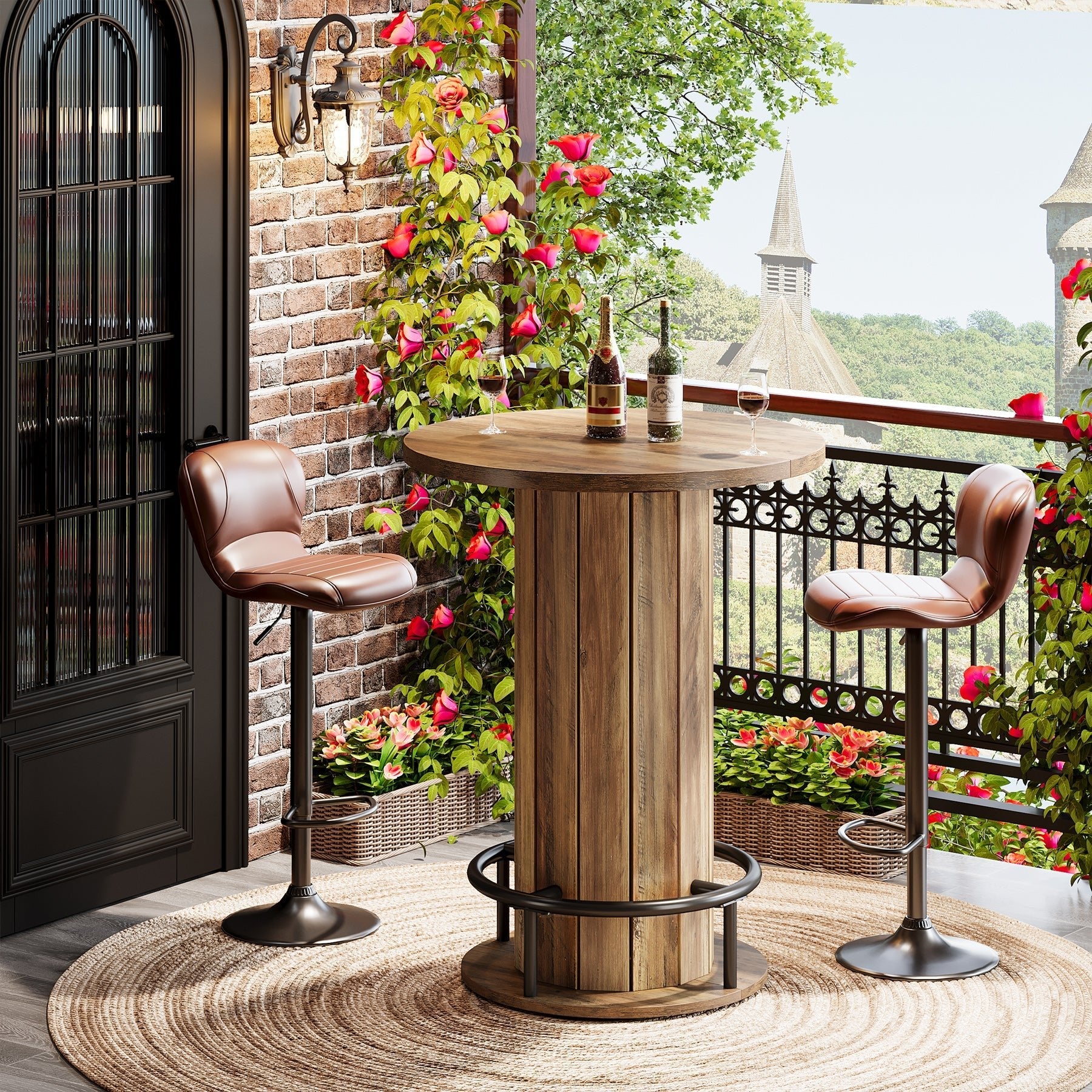 31" Bar Table, Round Bistro Pub Table with Footrest for Dining Coffee Cocktail(Only Table)