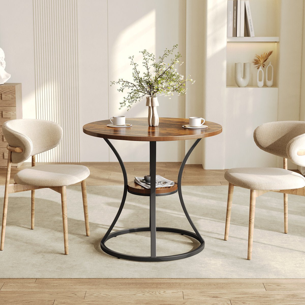 31.5" Dining Table, Round Kitchen Dinner Table with Sturdy Geometric Frame for 2 - 4 Tribesigns