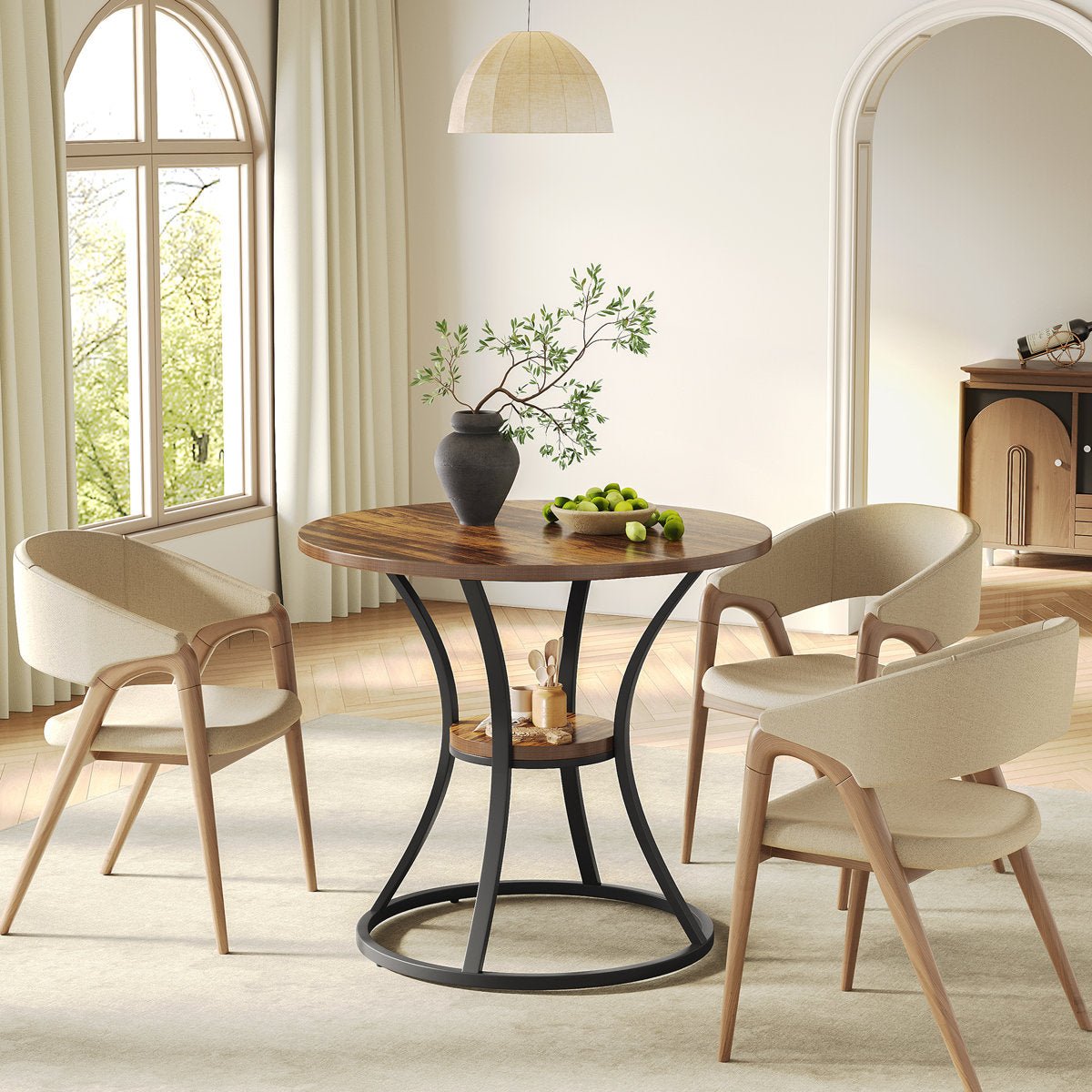 31.5" Dining Table, Round Kitchen Dinner Table with Sturdy Geometric Frame for 2 - 4 Tribesigns