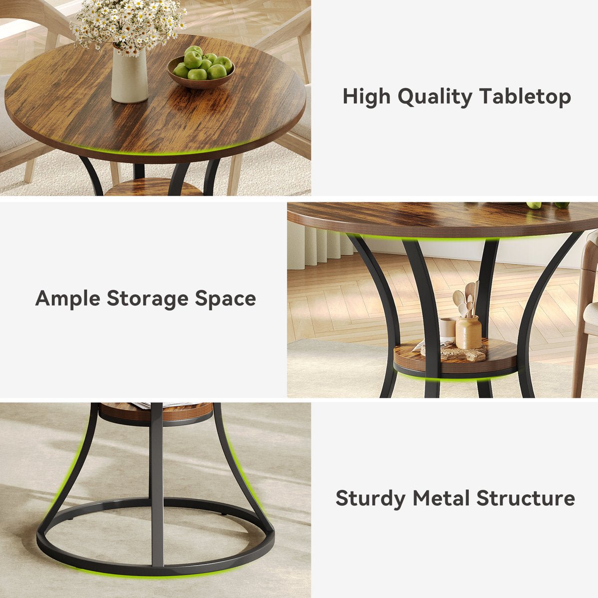 31.5" Dining Table, Round Kitchen Dinner Table with Sturdy Geometric Frame for 2 - 4 Tribesigns