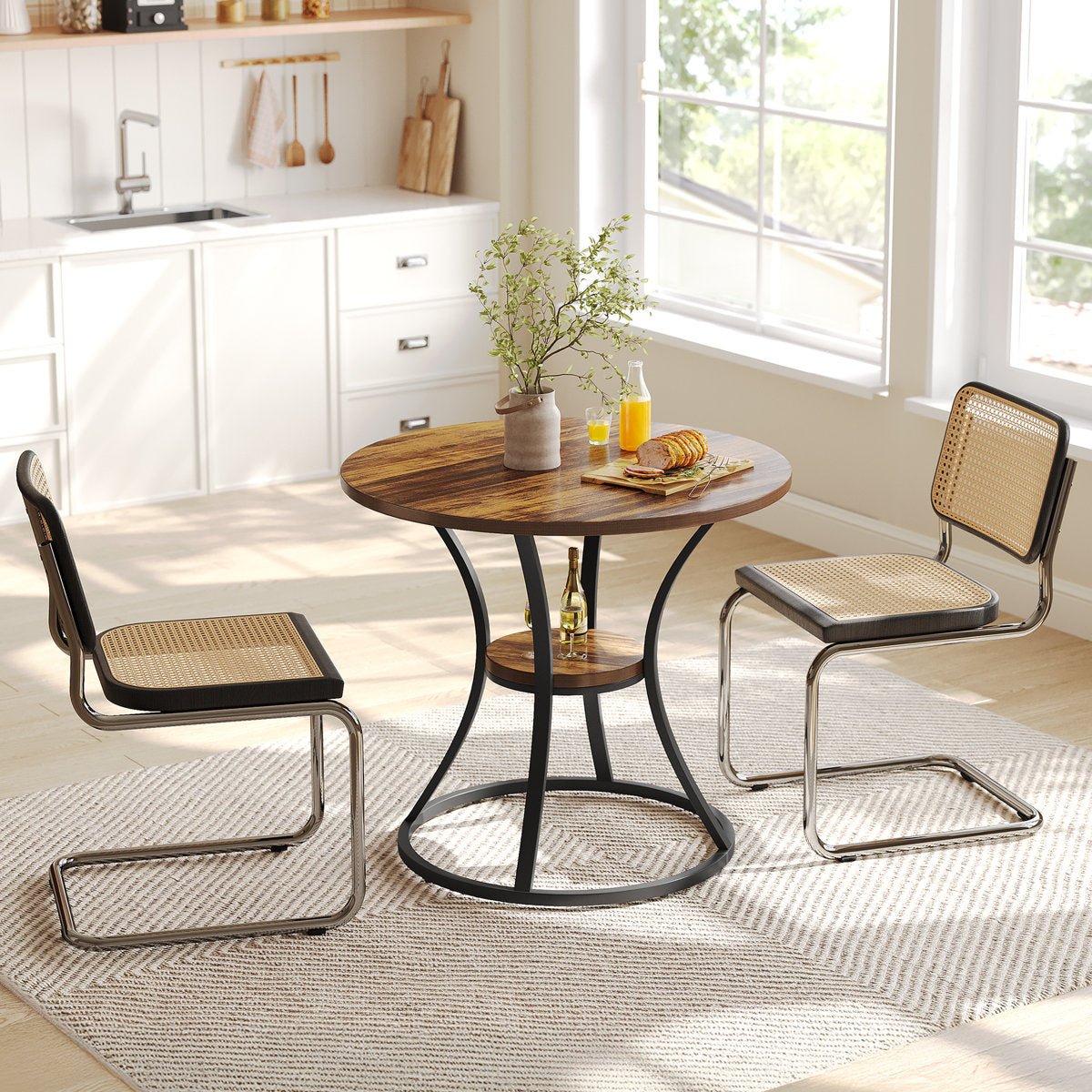 31.5" Dining Table, Round Kitchen Dinner Table with Sturdy Geometric Frame for 2 - 4 Tribesigns