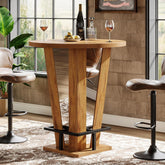 31.5" Bar Table, High Top Cocktail Bistro Pub Table with Metal Footrest Tribesigns 3