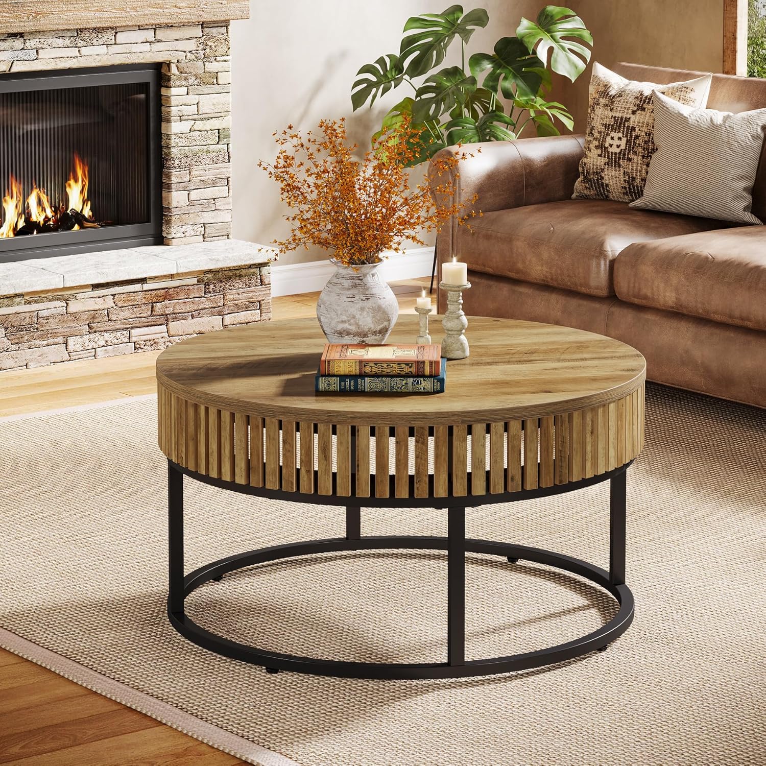 31.5" Coffee Table, Farmhouse Circle Cocktail Center Table