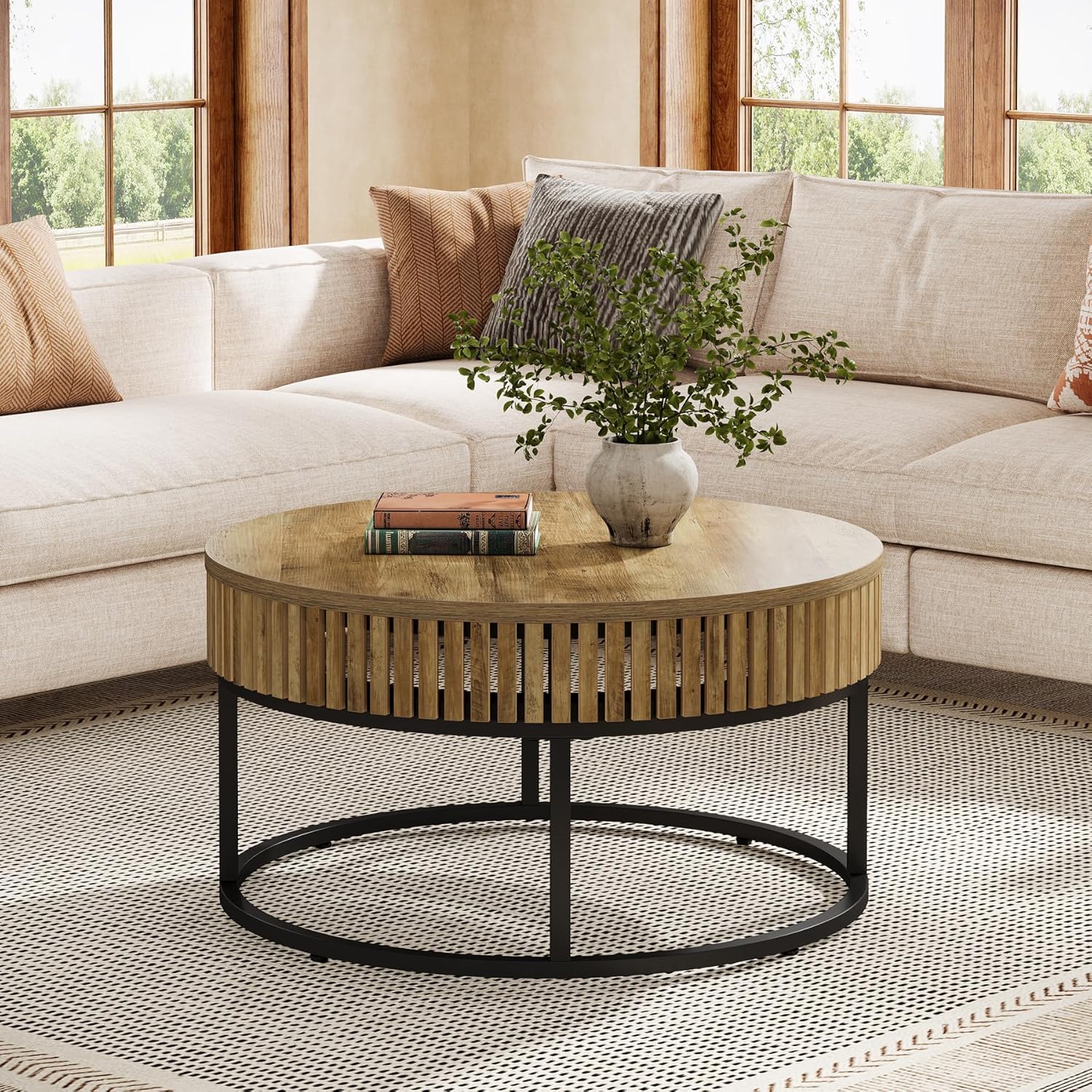 31.5" Coffee Table, Farmhouse Circle Cocktail Center Table