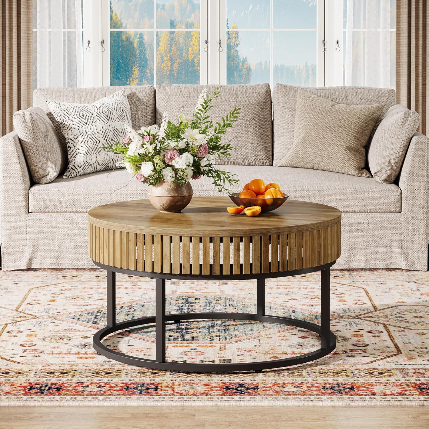 31.5" Coffee Table, Farmhouse Circle Cocktail Center Table
