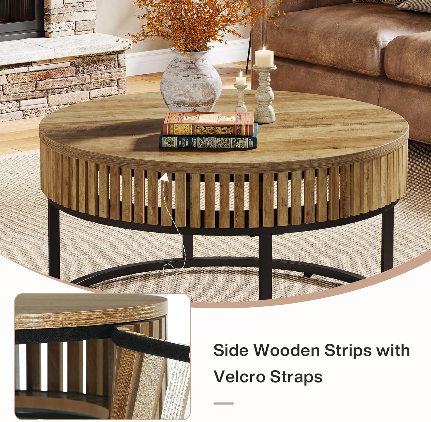 31.5" Coffee Table, Farmhouse Circle Cocktail Center Table
