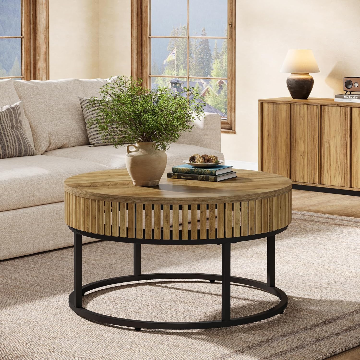 31.5" Coffee Table, Farmhouse Circle Cocktail Center Table