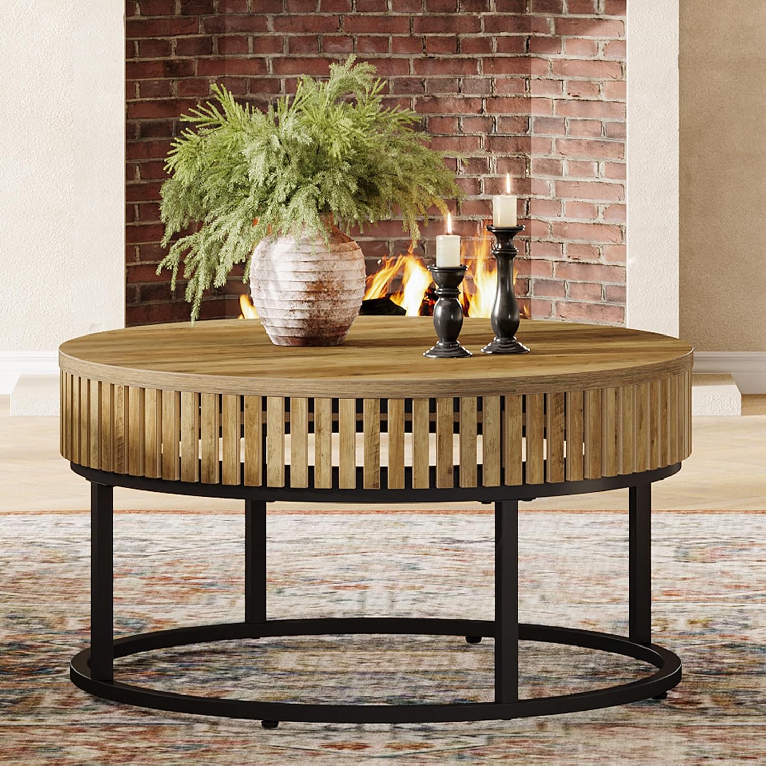 31.5" Coffee Table, Farmhouse Circle Cocktail Center Table