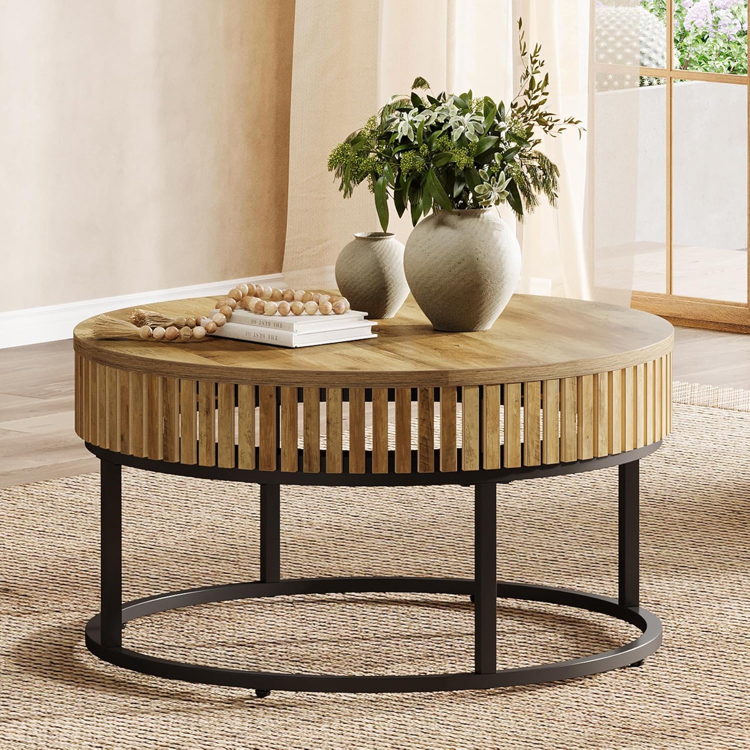 31.5" Coffee Table, Farmhouse Circle Cocktail Center Table