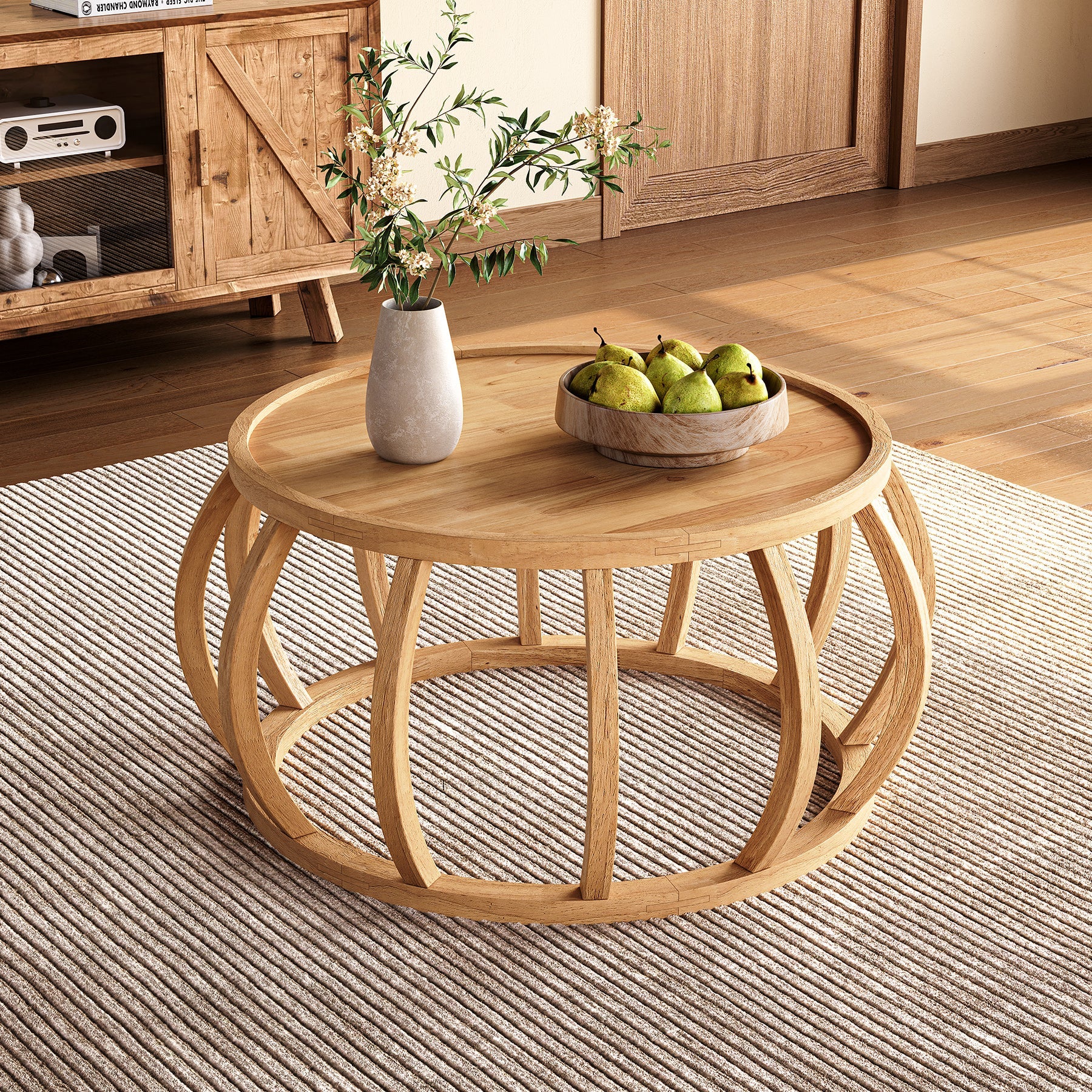 31.5" Coffee Table, Solid Wood Center Table with Curved Frame Base