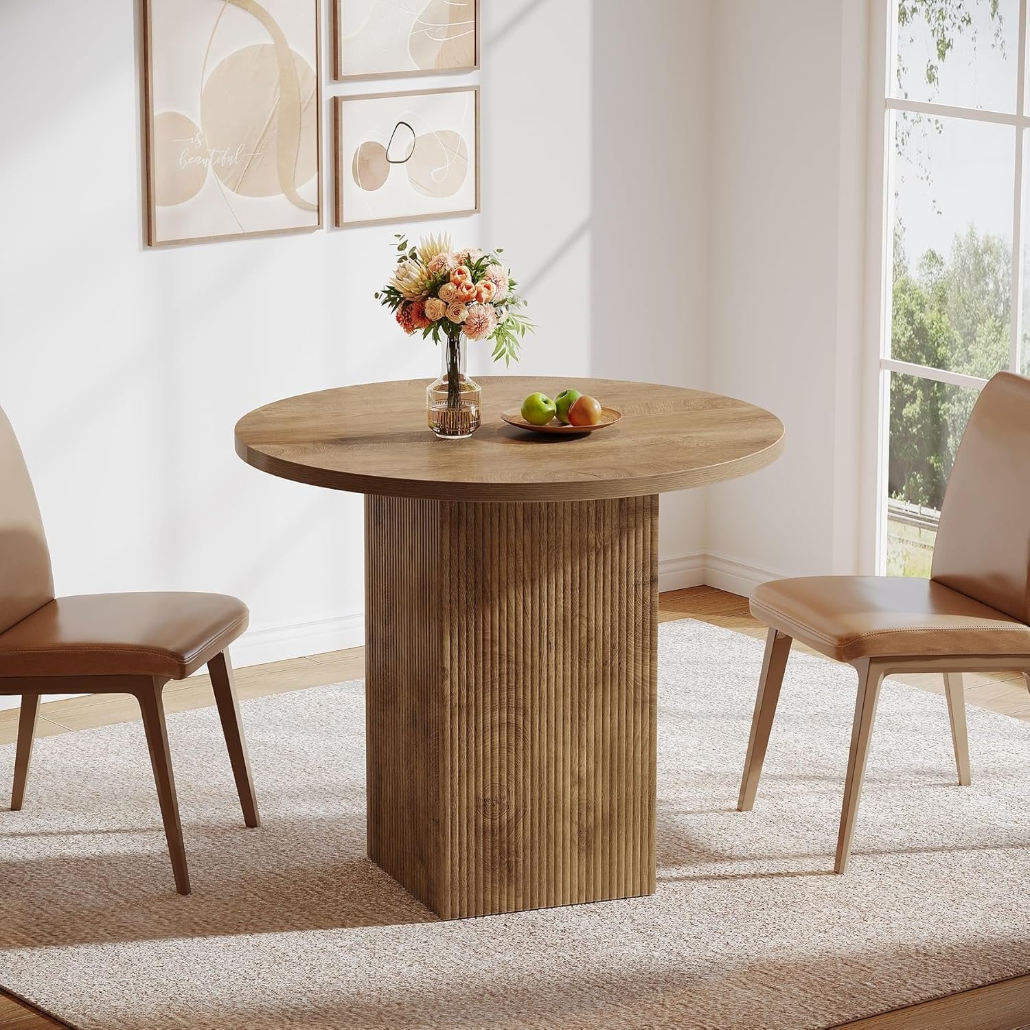 31.5" Dining Table, Circle Kitchen Dinner Table with Fluted Pedestal for 2
