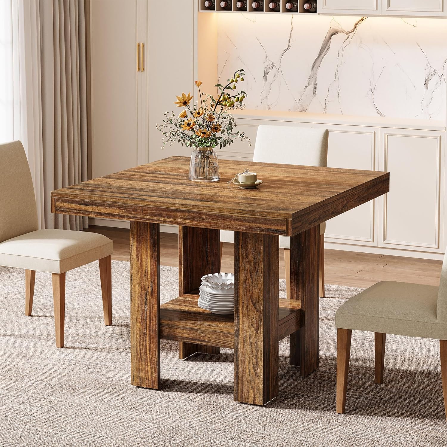 31.5" Dining Table, Square Kitchen Table with Shelf Storage for 4 Tribesigns